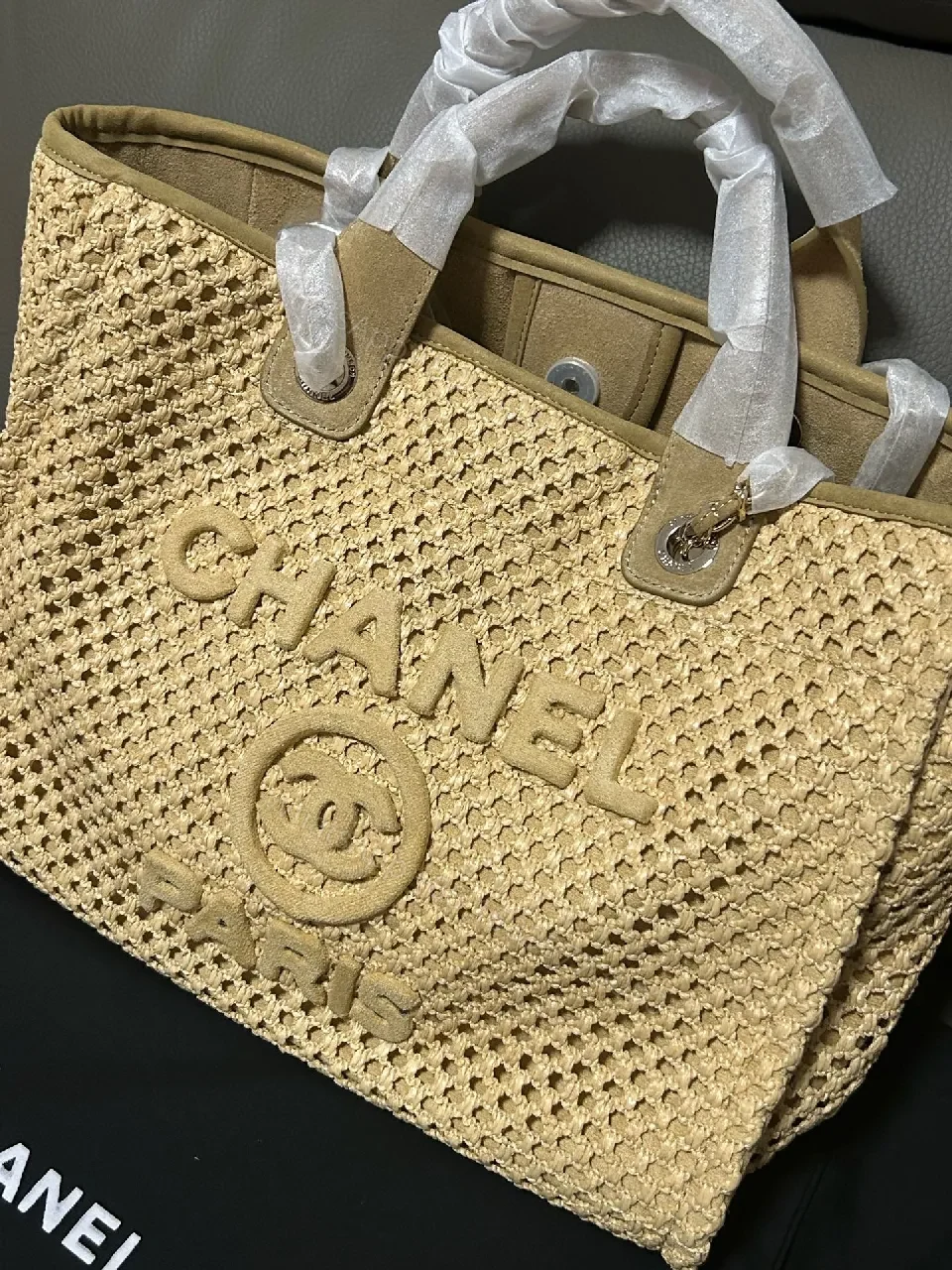 View 6 of Woven Tote with Sculpted Logo Detail + Top-Handle Carry