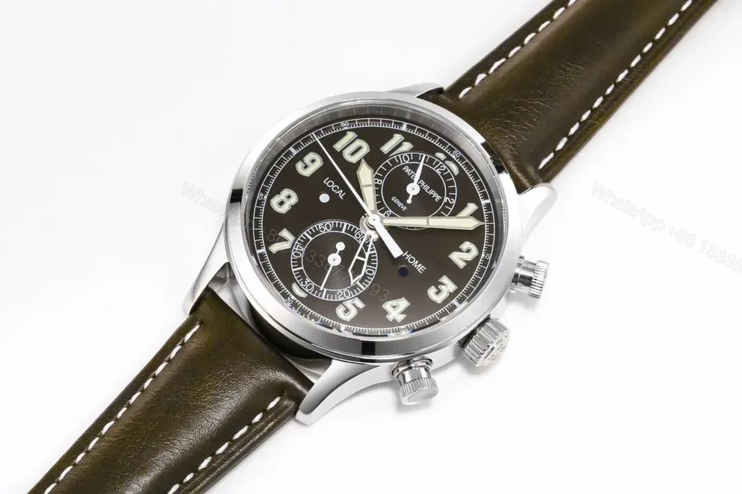 View 6 of Patek Philippe 5924G Multifunction Watch Silver Case with Black Dial and Brown Leather Strap