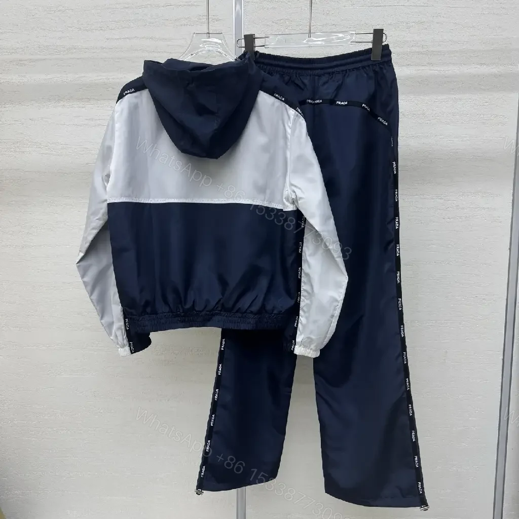 View 7 of Sporty Chic Windbreaker Set: Navy/Off-White, Premium Tech