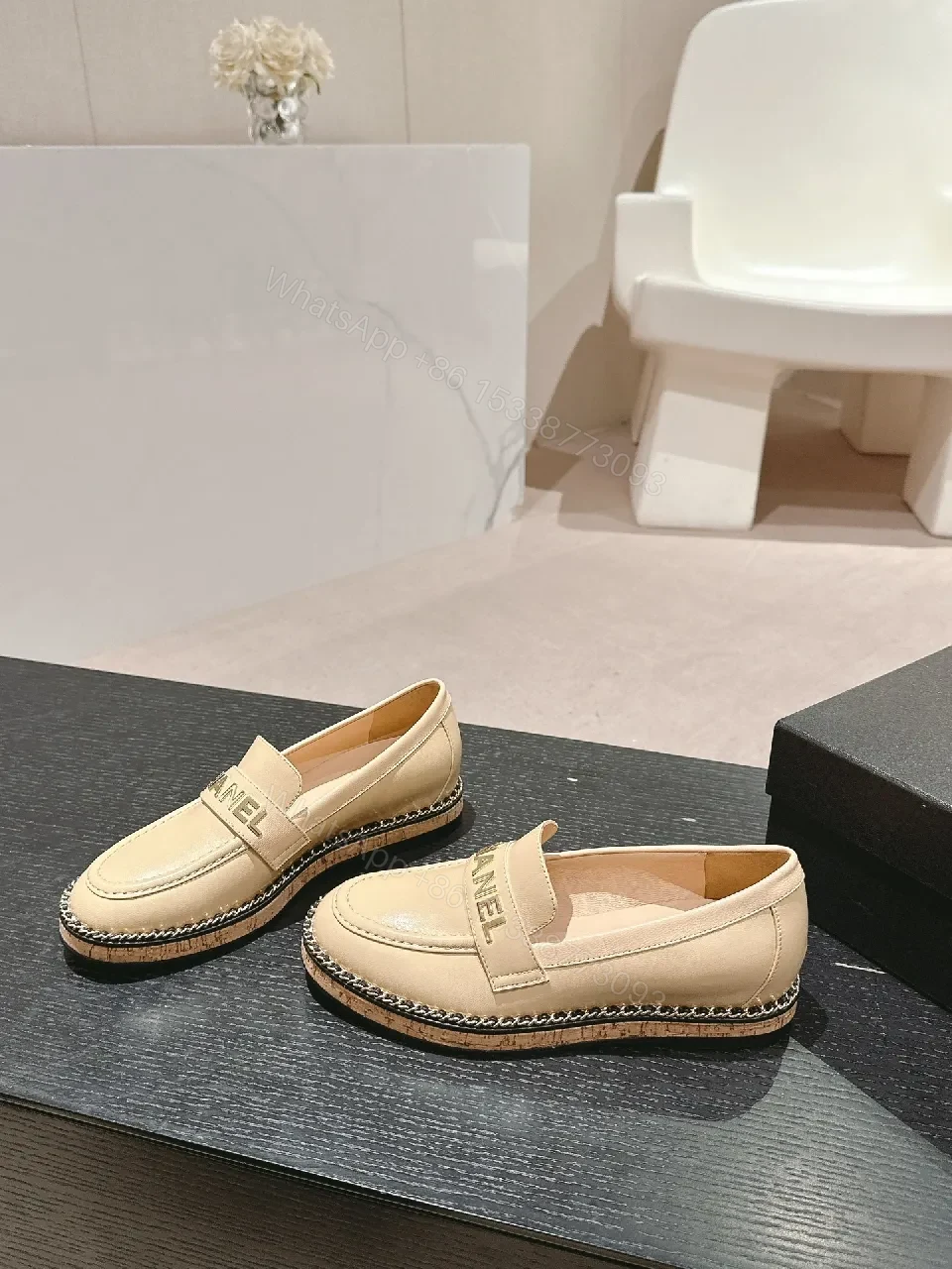 View 9 of Beige Leather Slip-On Loafers: Luxe Comfort Style