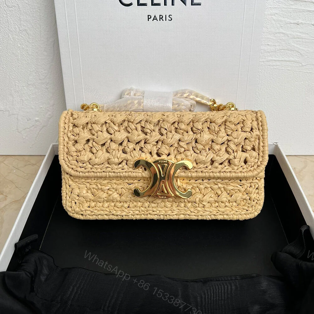 View 2 of CELINE CHAIN SHOULDER BAG CLAUDE IN RAFFIA EFFECT TEXTILE