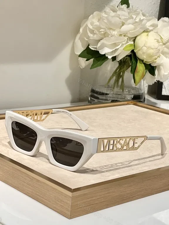 View 7 of Bold Red Frame Sunglasses with Gold Logo Temples, Versace Style