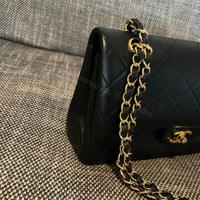 View 4 of Chic Black Quilted Bag + Gold Chain â€” Luxe Carry