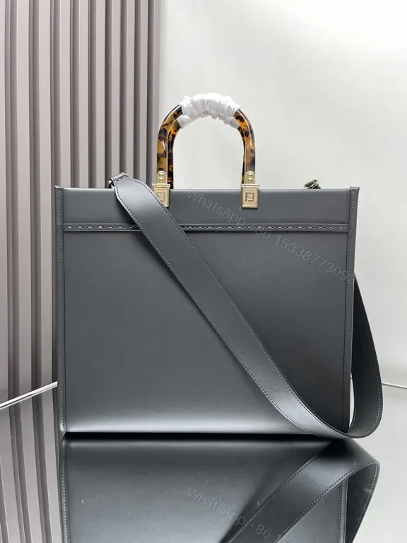 View 5 of Fendi Roma Tote: Structured Gray Luxury with Logo Flair