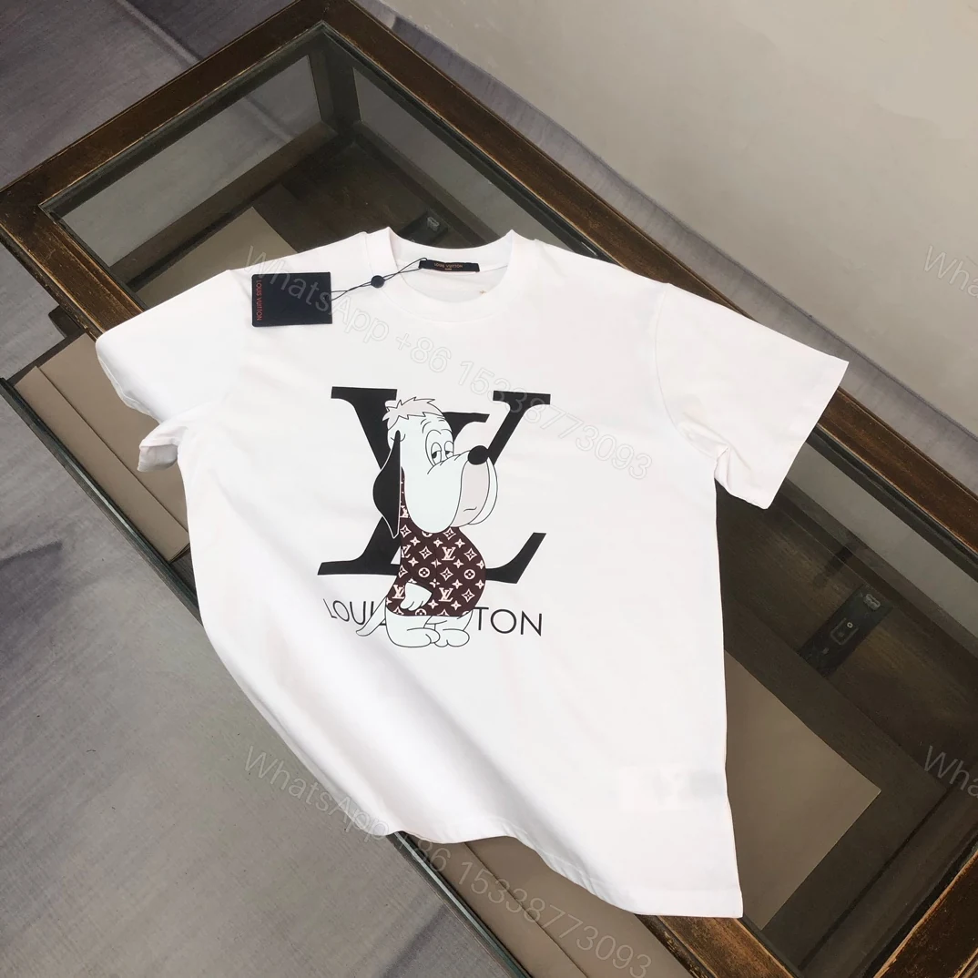 LV 一比一卡通狗印花T恤 可愛元素搭配大LOGO白色短袖上衣 — view 1