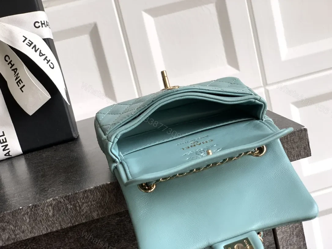 View 4 of Pastel Aqua Quilted Mini Bag with Pearl Charm (Chic)