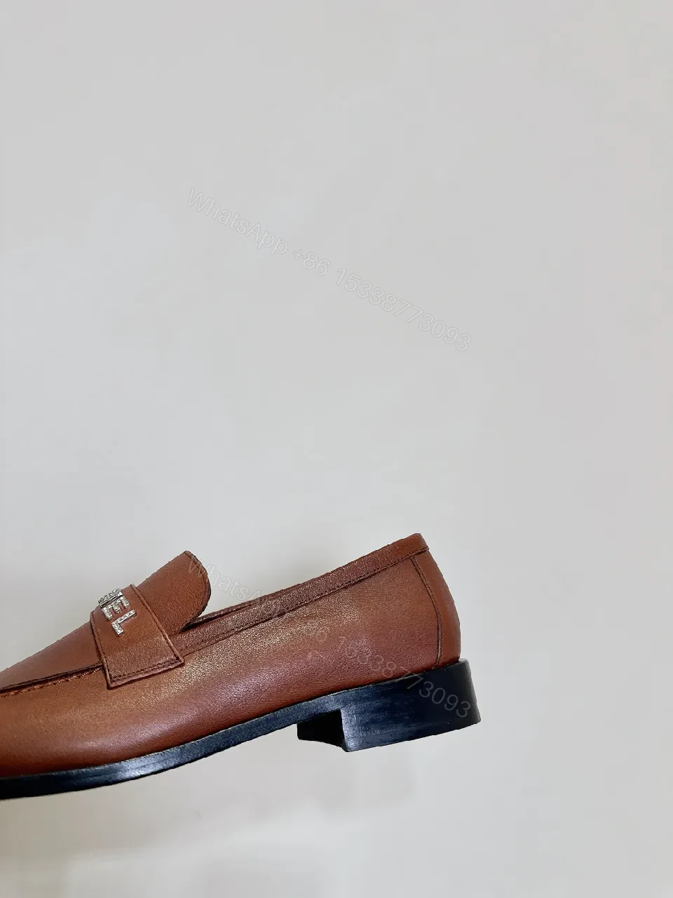 View 2 of Caramel Leather Moccasin Loafers with Band Accent