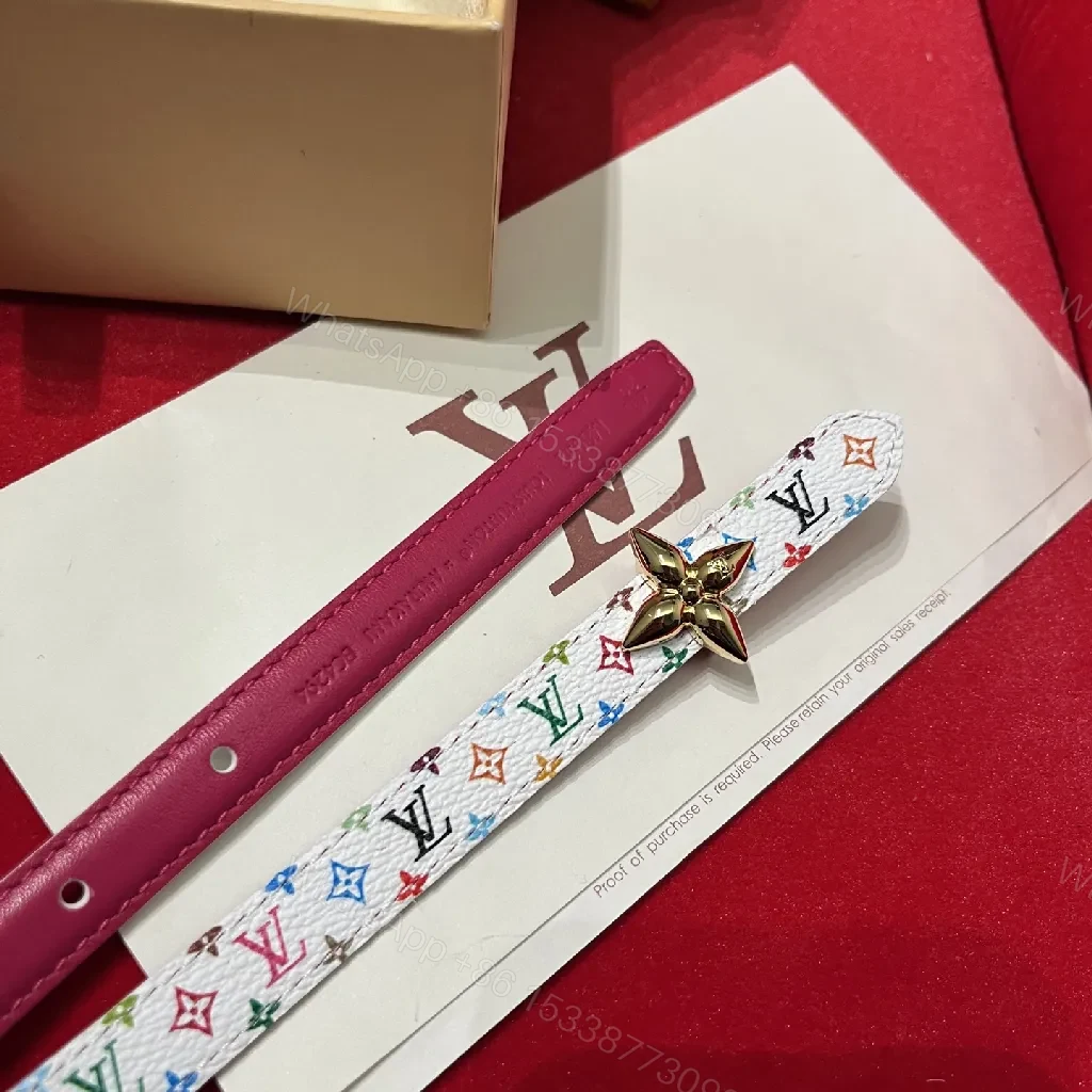 View 2 of Playful Multicolor LV-Inspired Belt with Floral Clasp