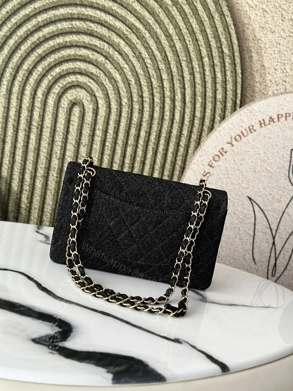 View 9 of Quilted Leather Crossbody Bag with Gold Hardware