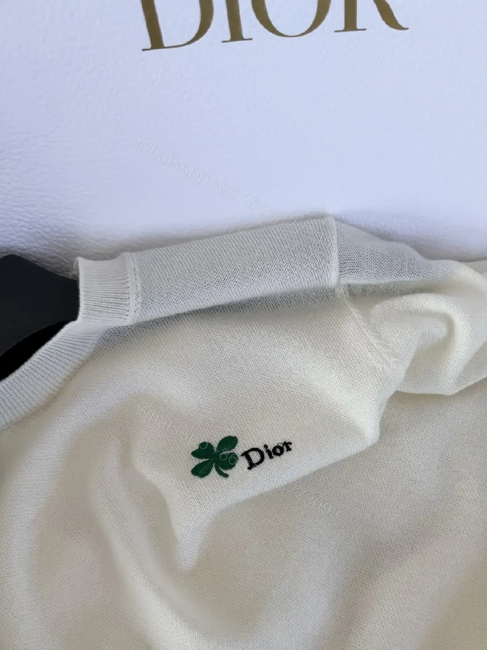 View 11 of Cream Knit Tee Emerald Clover Logo Luxury Comfort Top