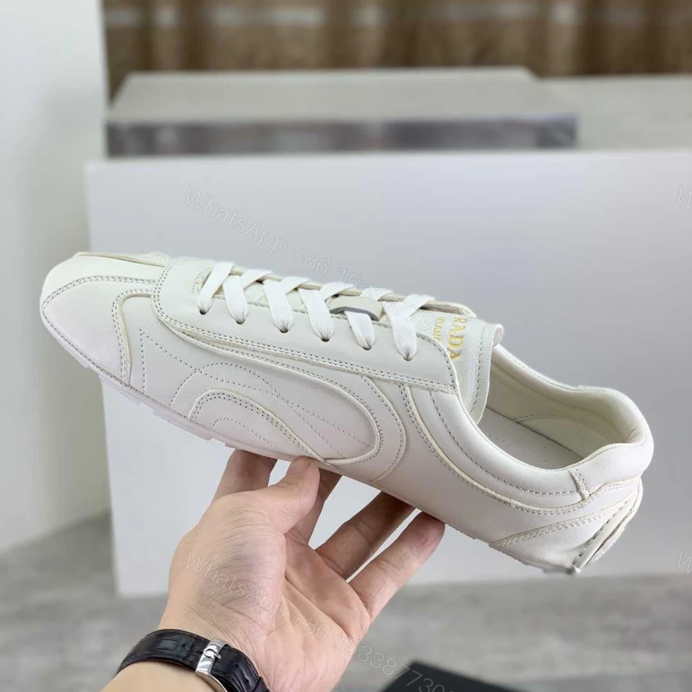 View 7 of Prada Montecarlo Re Edition 2005 Antiqued Nappa Leather Sneakers Chalk White