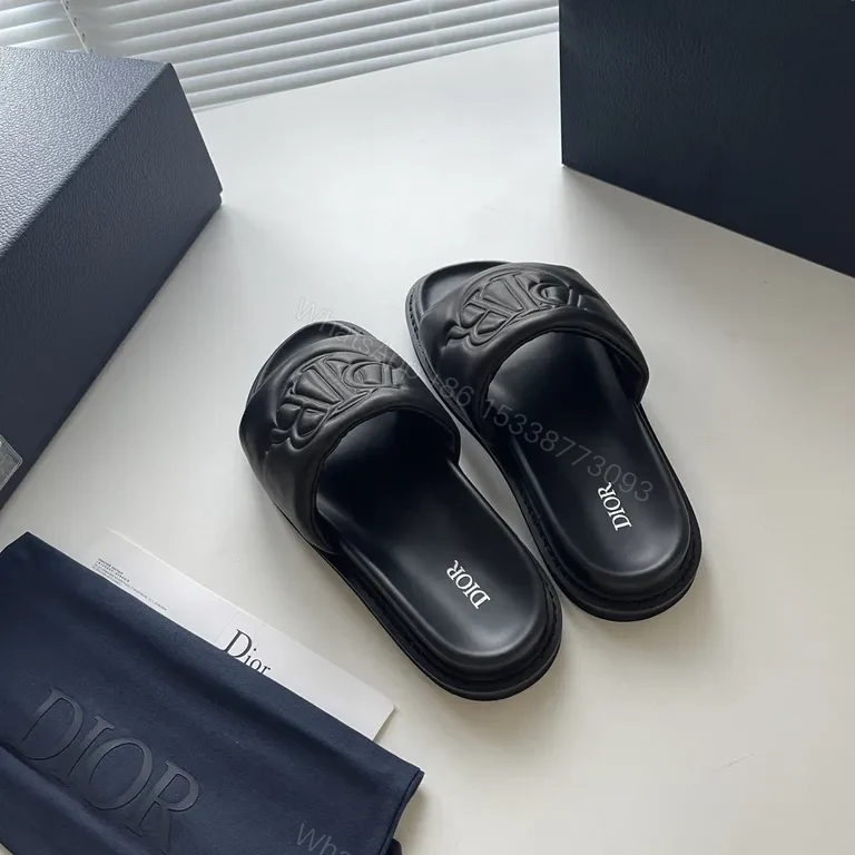 View 8 of Chic Black Dior-Embossed Slide: All-Day Comfort Luxury