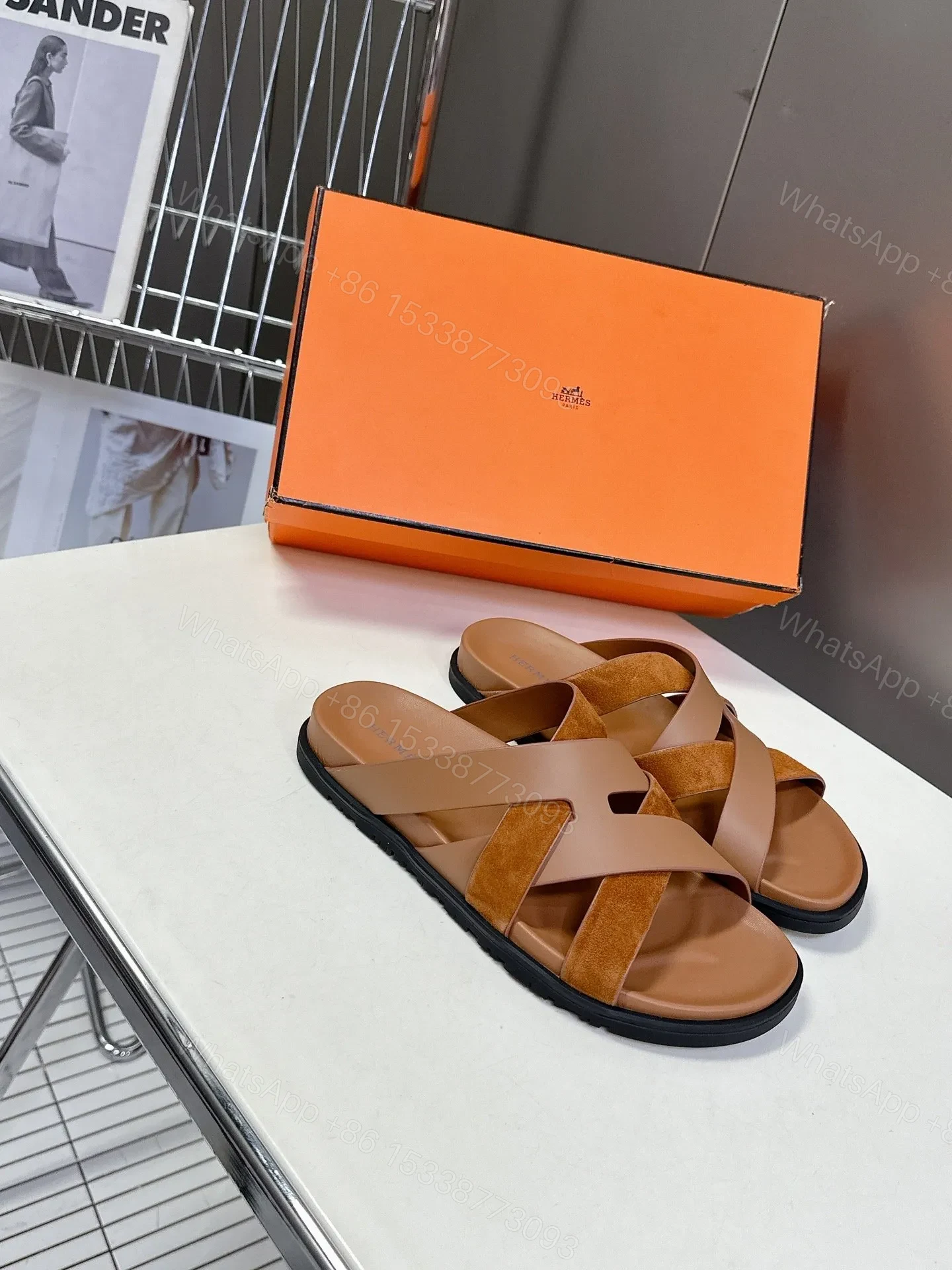 View 3 of Hermes Women Brown Suede Leather Sandals