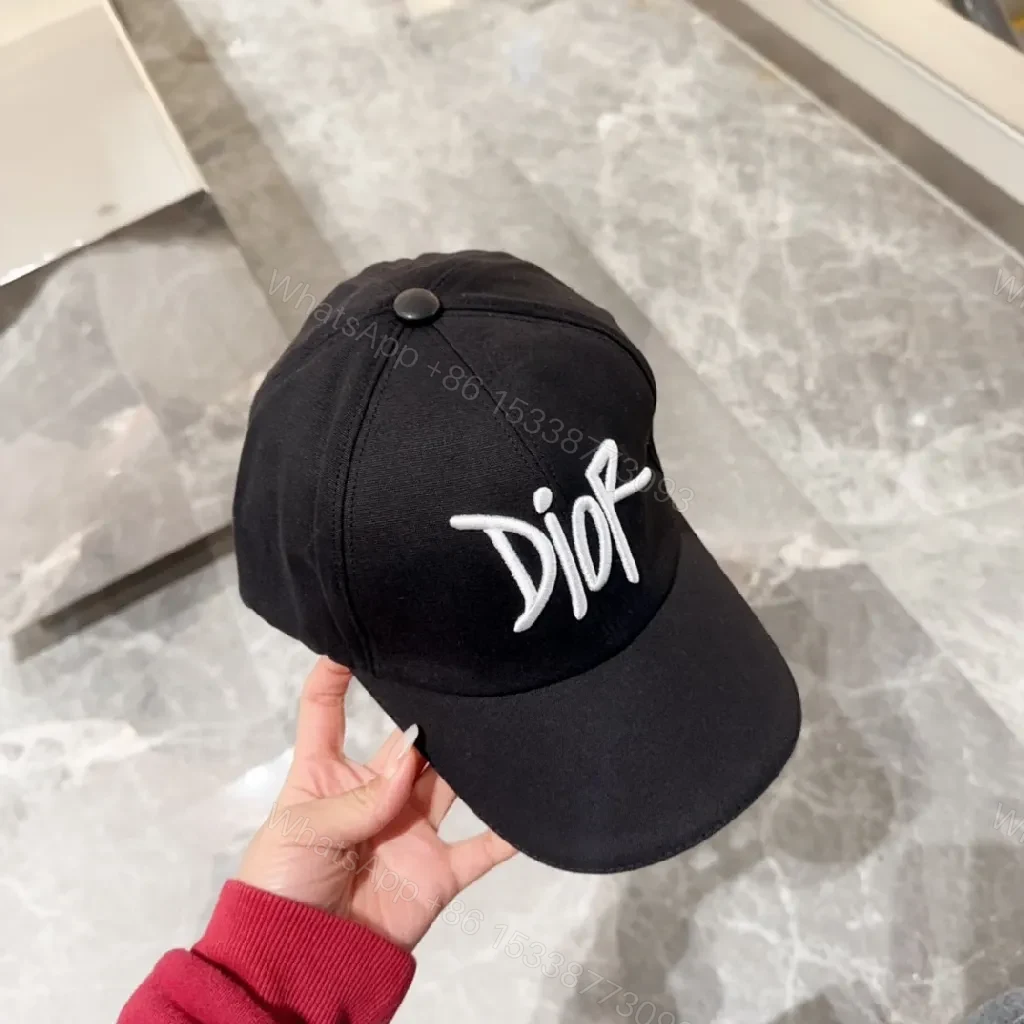View 8 of Black Cotton Cap with White Script Embroidery, Modern Streetwear Cap