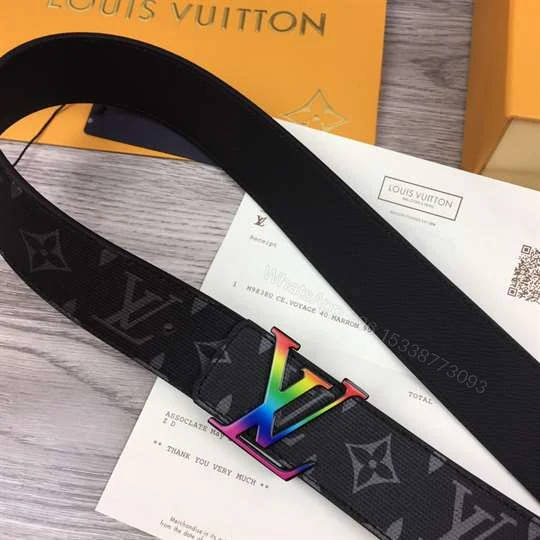 View 5 of LOUIS VUITTON LV INITIALES REVERSIBLE BELT MONOGRAM ECLIPSE TAIGA 40MM RAINBOW – B149
