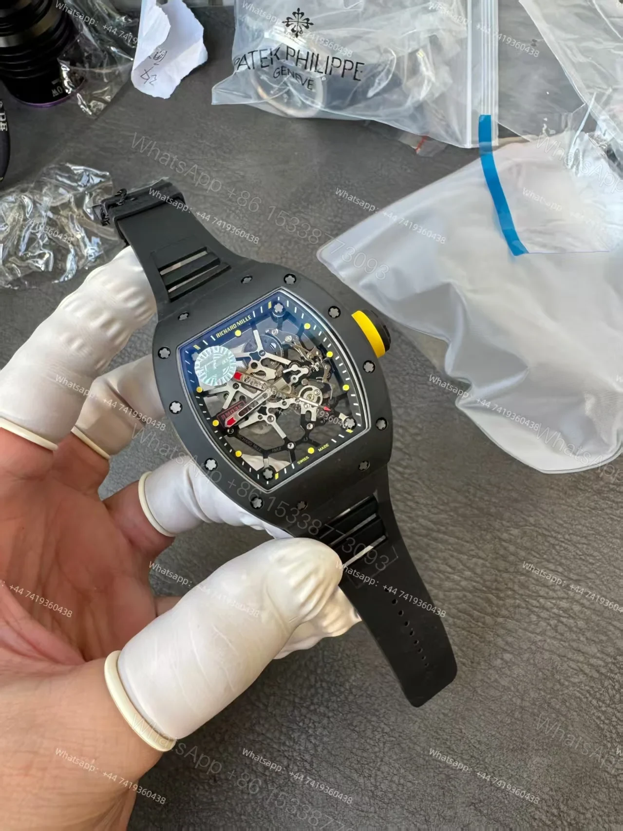View 4 of Super Clone Richard Mille RM 035 Americas Black Ceramic Skeleton Black Rubber Strap 1:1 Replica Watch