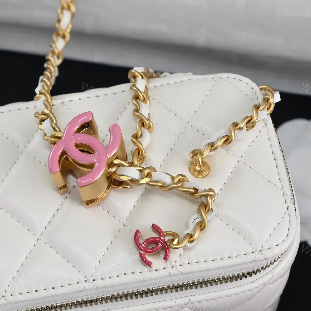 View 7 of White Quilted Mini Bag, Gold Chain, Luxe Crossbody Style