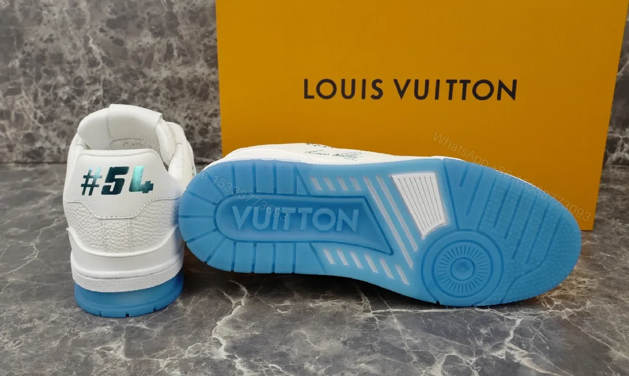View 4 of White Leather Luxury Sneakers with Subtle LV Accents