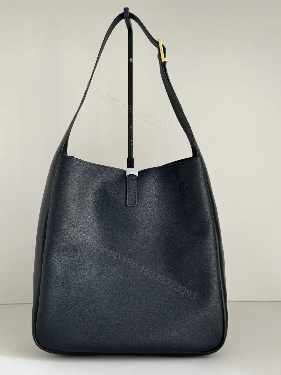 View 4 of Lux Black Leather Tote with Gold Hardware