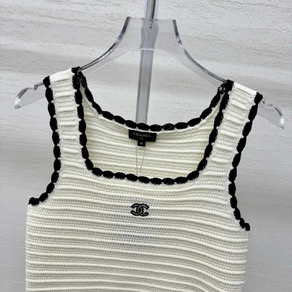 View 4 of Ivory Knit Crop Top with Black Piping, Luxe Knitwear Top