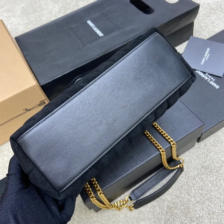 View 6 of Chic Velvet Shoulder Bag with Gold Hardware