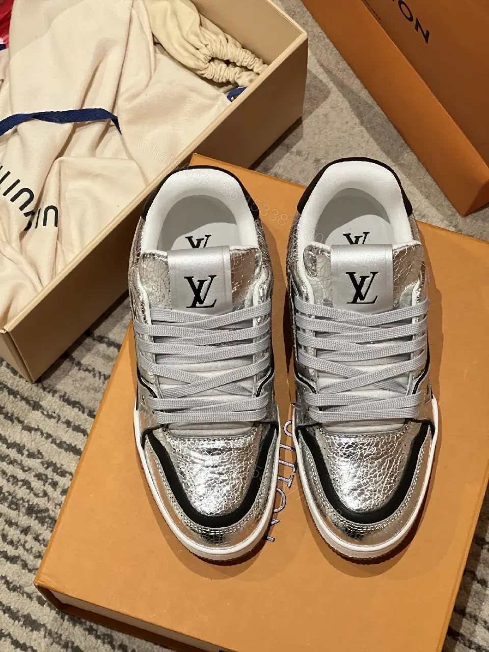 View 4 of Metallic Textured Sneaker: LV-Inspired Luxury Comfort Shoes