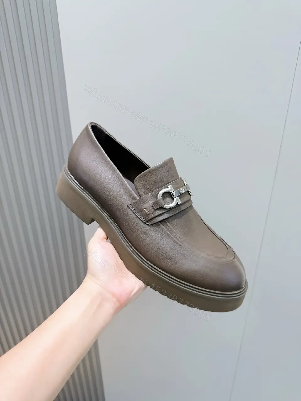 View 2 of Luxurious Double-Textured Leather Loafers with Horsebit Detail