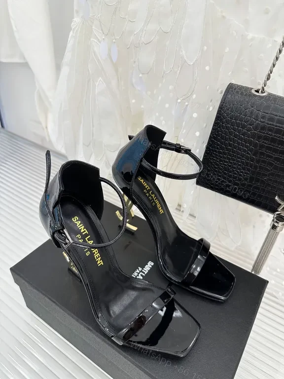 View 8 of Chic Patent-Strap Sandals Saint Laurent, Black, Open-Toe Stilettos