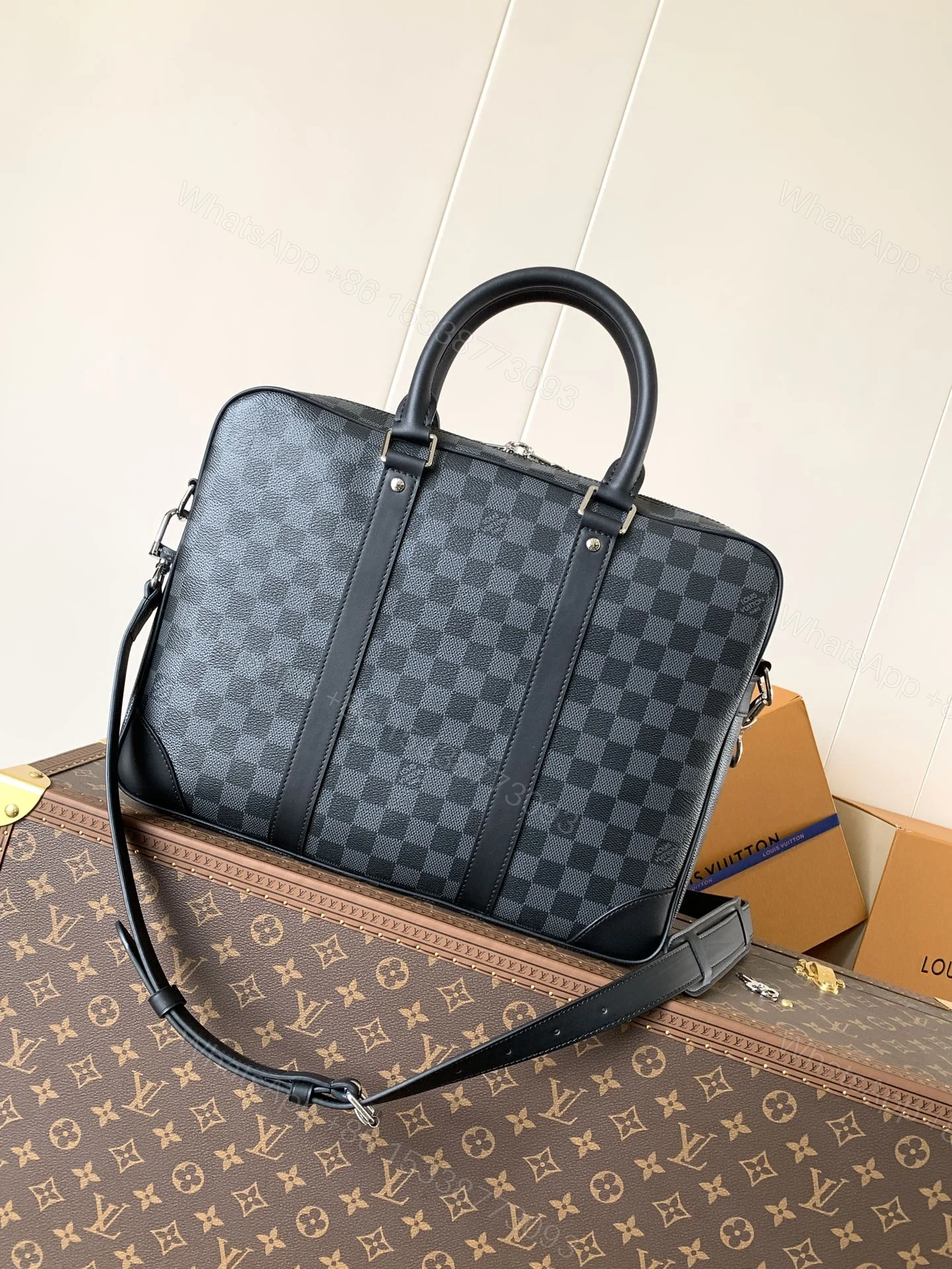 View 2 of LV DUO CROSSBAG BAG 42 IN BLACK EMBOSSED CALFSKIN
