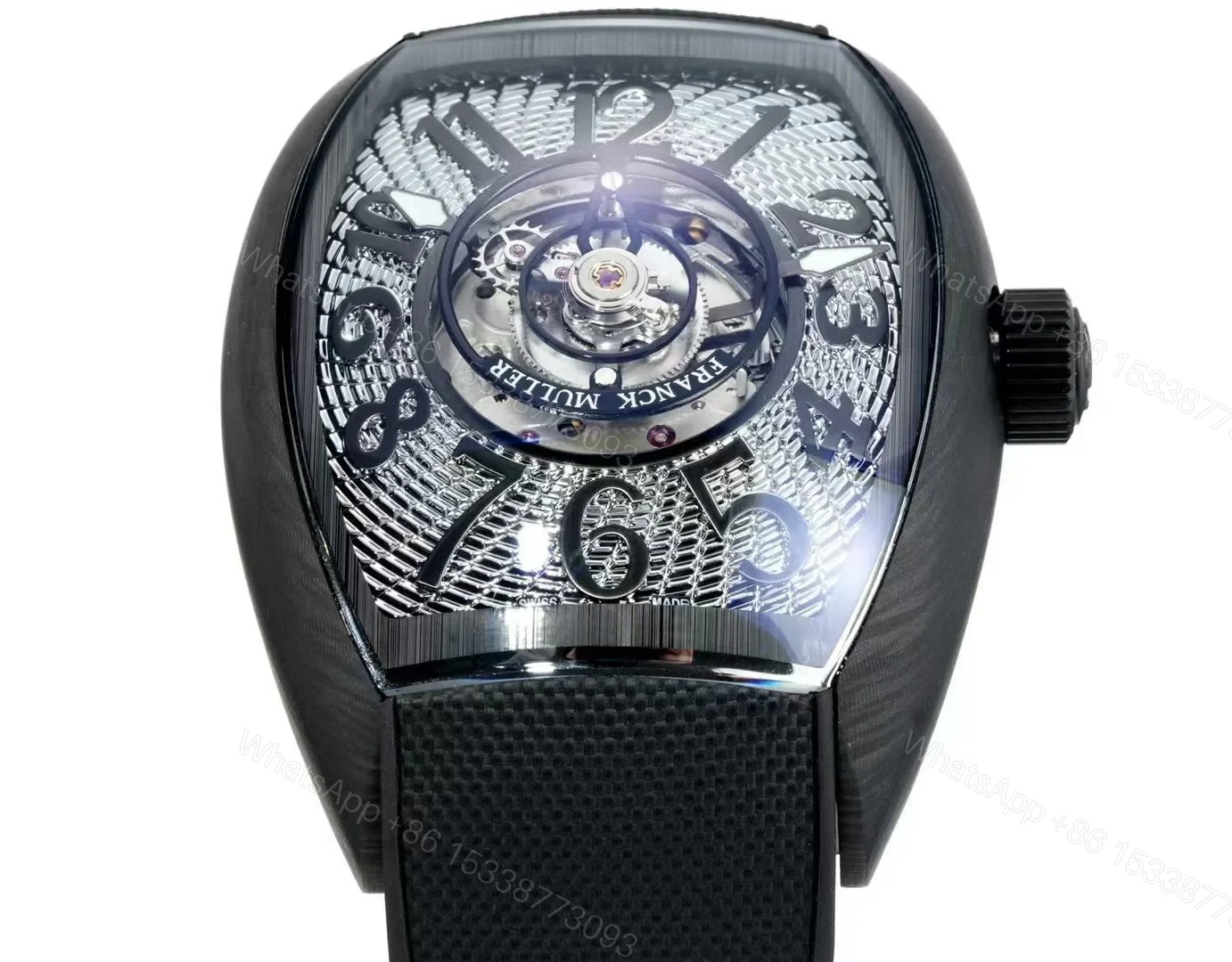 View 5 of Franck Muller Carbon Tourbillon Replica 46MM Premium Black Skeleton Rubber Strap Edition FM-CARBON-TOURBILLON-BLK-RUB-46