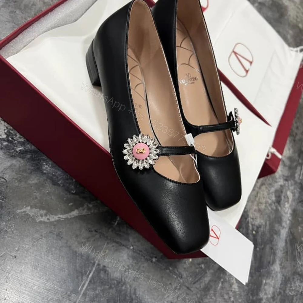 View 4 of VALENTINO MARY JANE PRESHOES BALLERINA IN KIDSKIN WITH JEWEL BUTTON BLACK 6W2S0LL7DHS 9TJ
