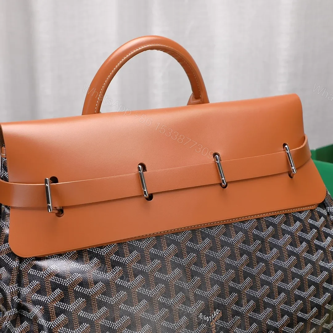 View 4 of Goyard Black Goyardine & Brown Leather Steamer Bag