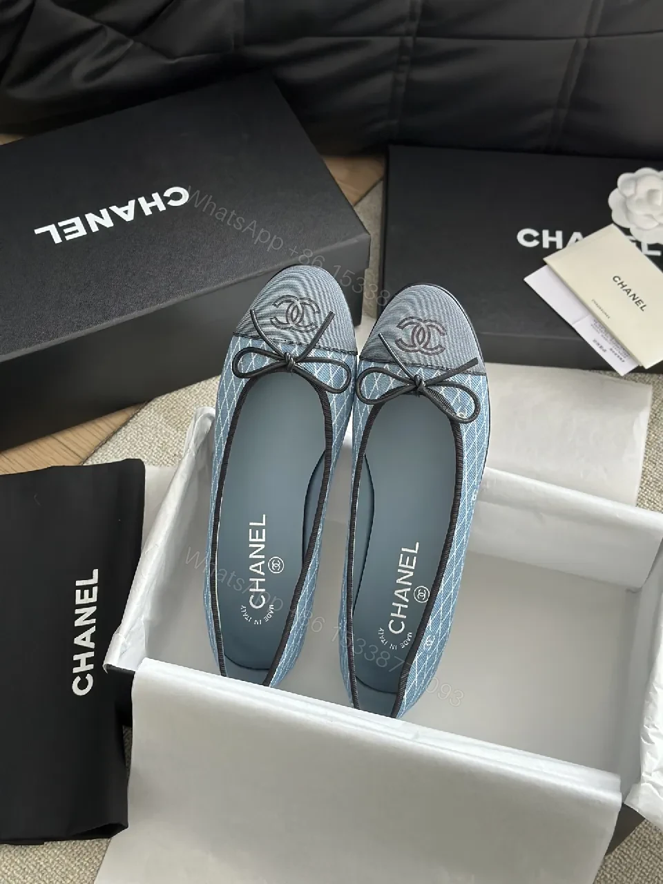 View 3 of Quilted Denim Ballet Flats with Signature Detailing