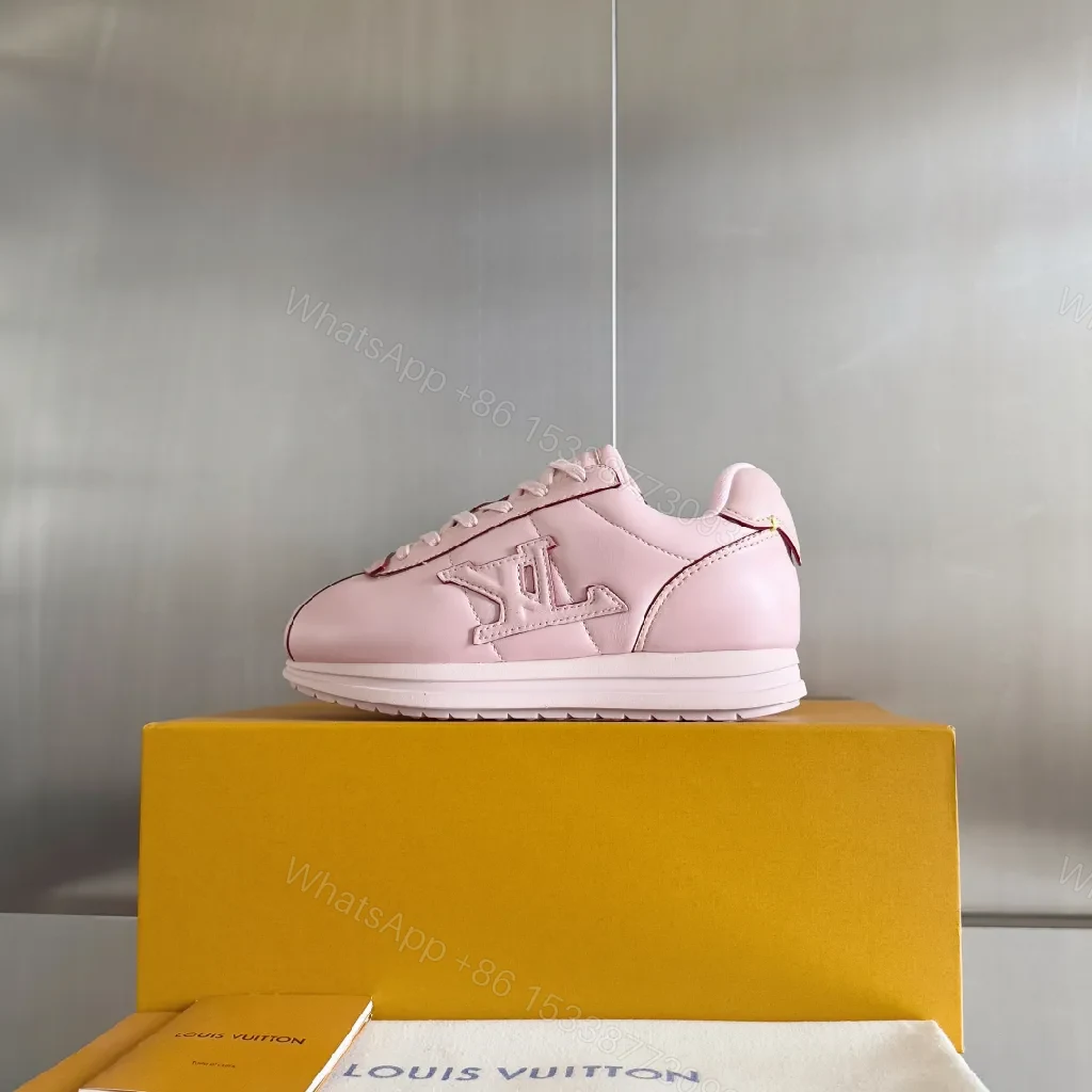 View 7 of Soft Pink Leather High-Tops with Subtle LV-Inspired Detailing