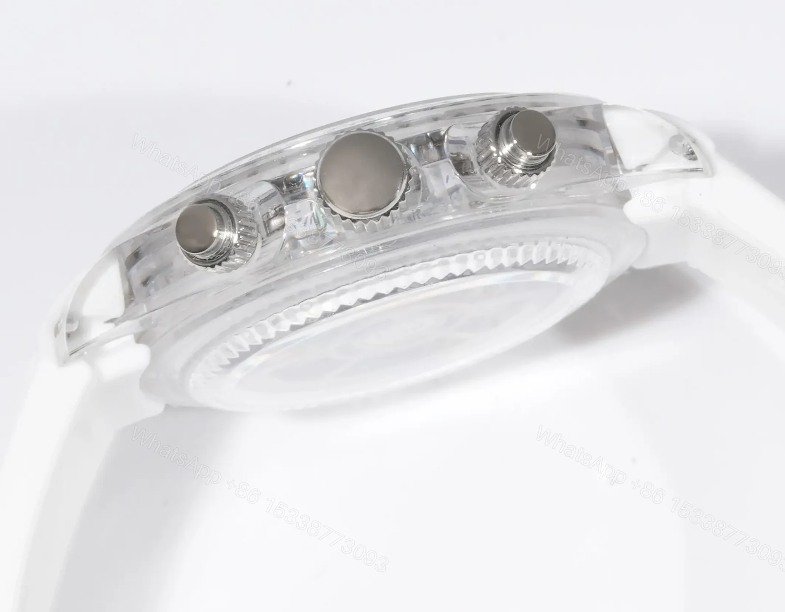 View 6 of Rolex Daytona Skeleton White Sapphire replica 40MM White Rubber Strap Edition RG-DAYTONA-SKELETON-WHITE-SAPPHIRE-RUBBER-40