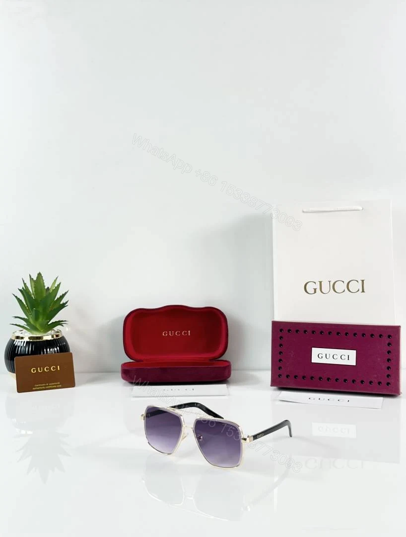 First Copy Gucci Oversized Square Sunglasses Silver Frame Gradient Purple Lens — view 1