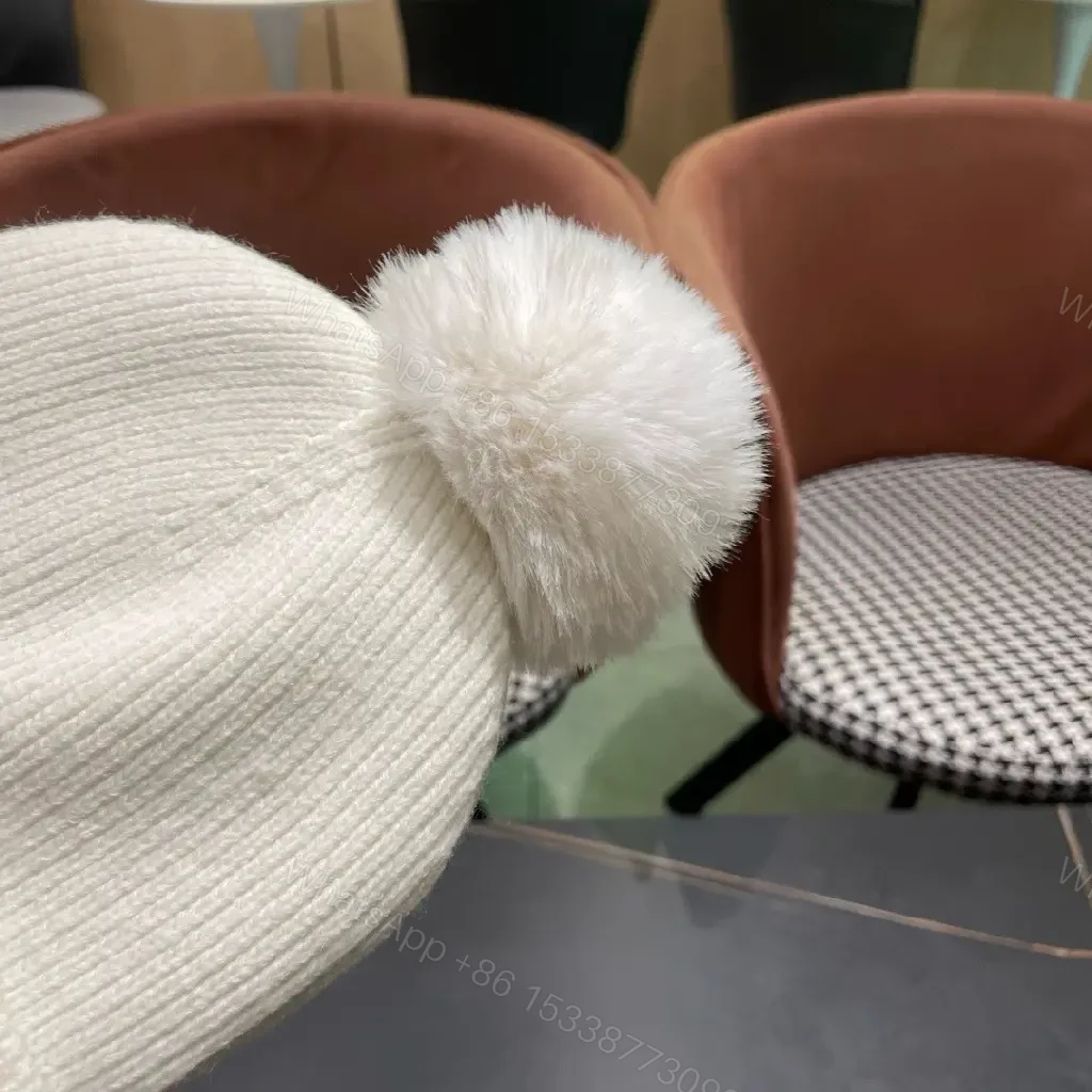 View 6 of White Knit Beanie with Pom Pom — Lux Warmth, Cozy Style