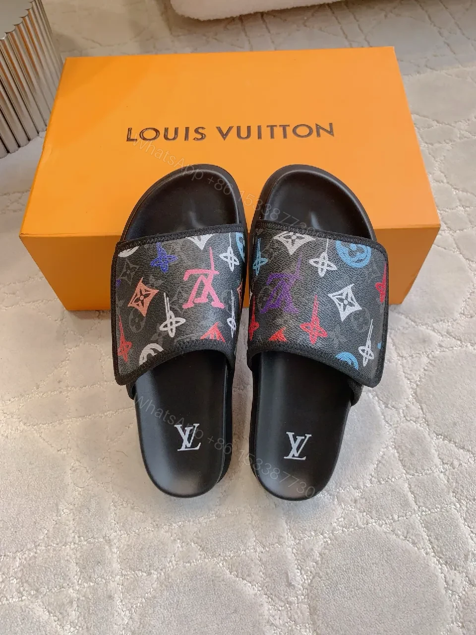 View 9 of Bold Canvas Monogram Slides — Stride-Ready Comfort