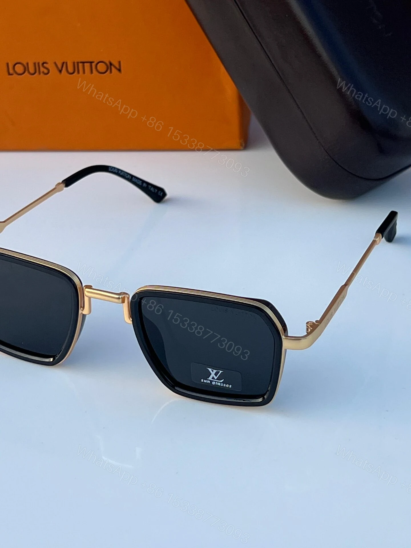 View 5 of Louis Vuitton Classic Square Gold Sunglasses Black Lens