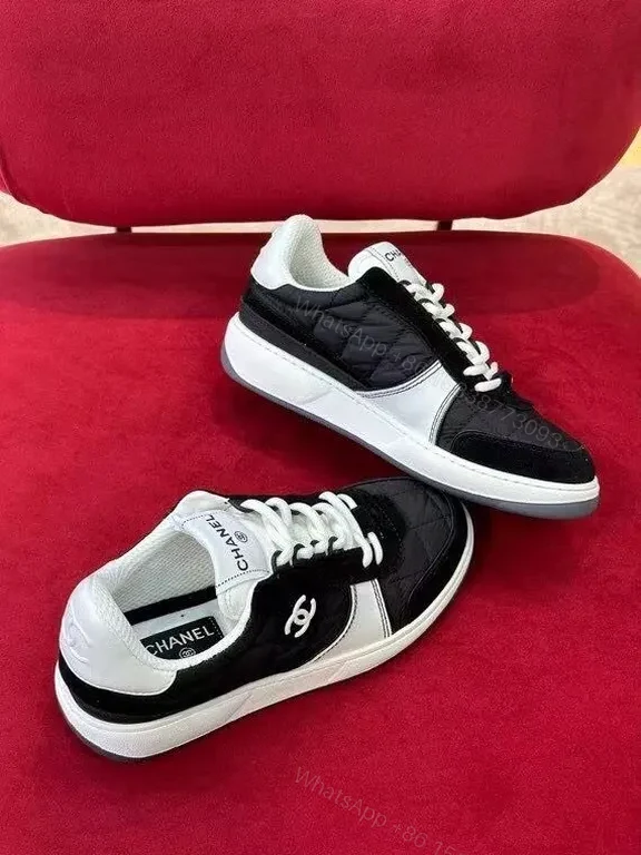 View 2 of Quilted Black-White Low-Top Sneakers: Premium Luxury casual