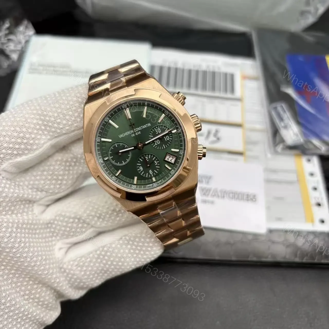 View 3 of Super Clone Replica Vacheron Constantin Overseas Chronograph GREEN