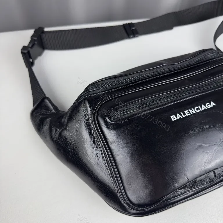 View 2 of Balenciaga Belt Bag: Black Leather, Compact Luxe Crossbody
