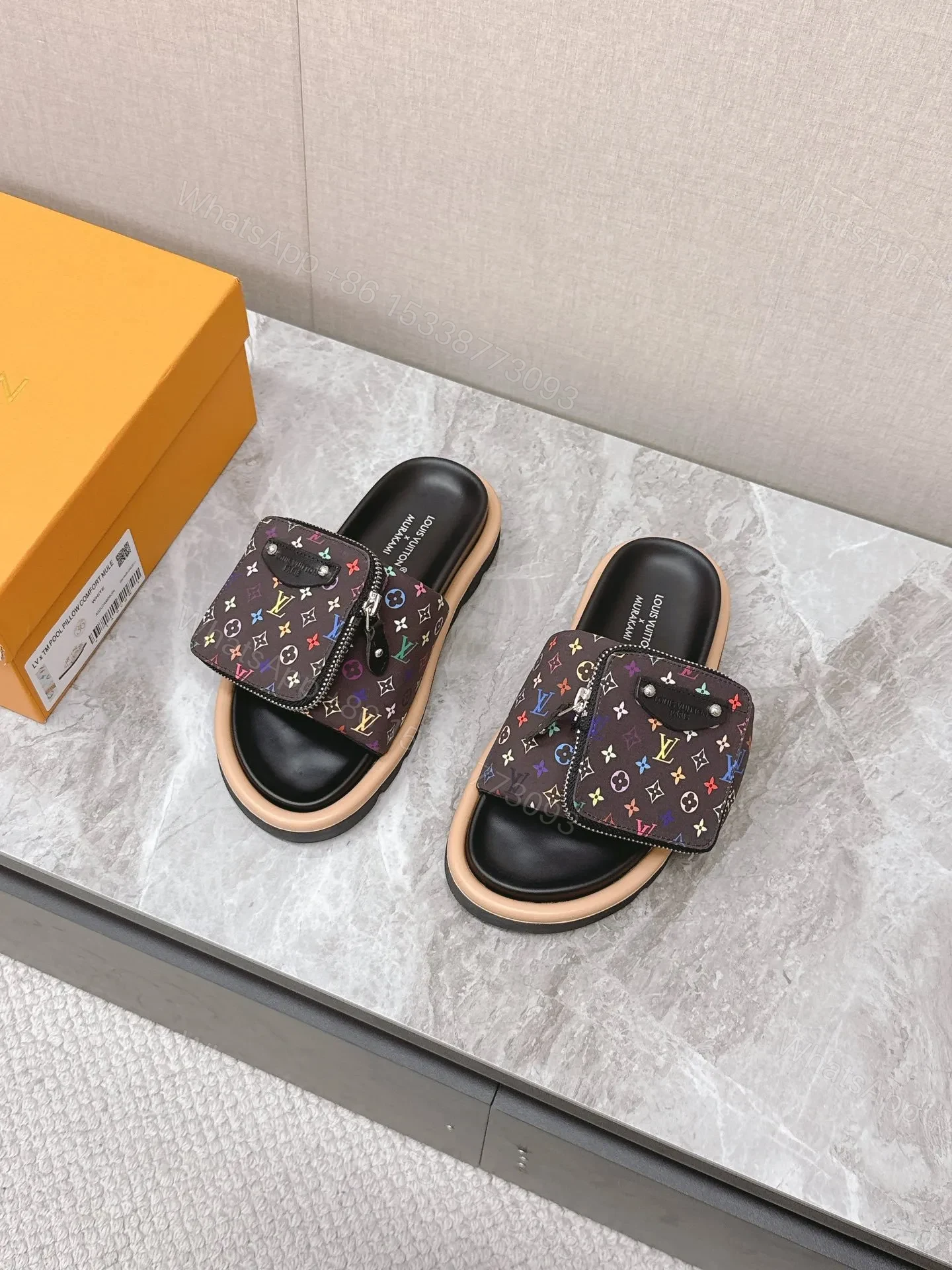 View 4 of LV Women Black Multicolor Canvas Comfort Mules