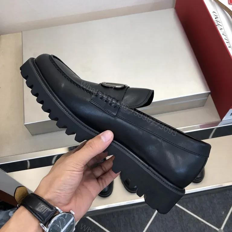View 3 of Black Leather Valentino Loafers - Signature Hardware, All-Day Comfort