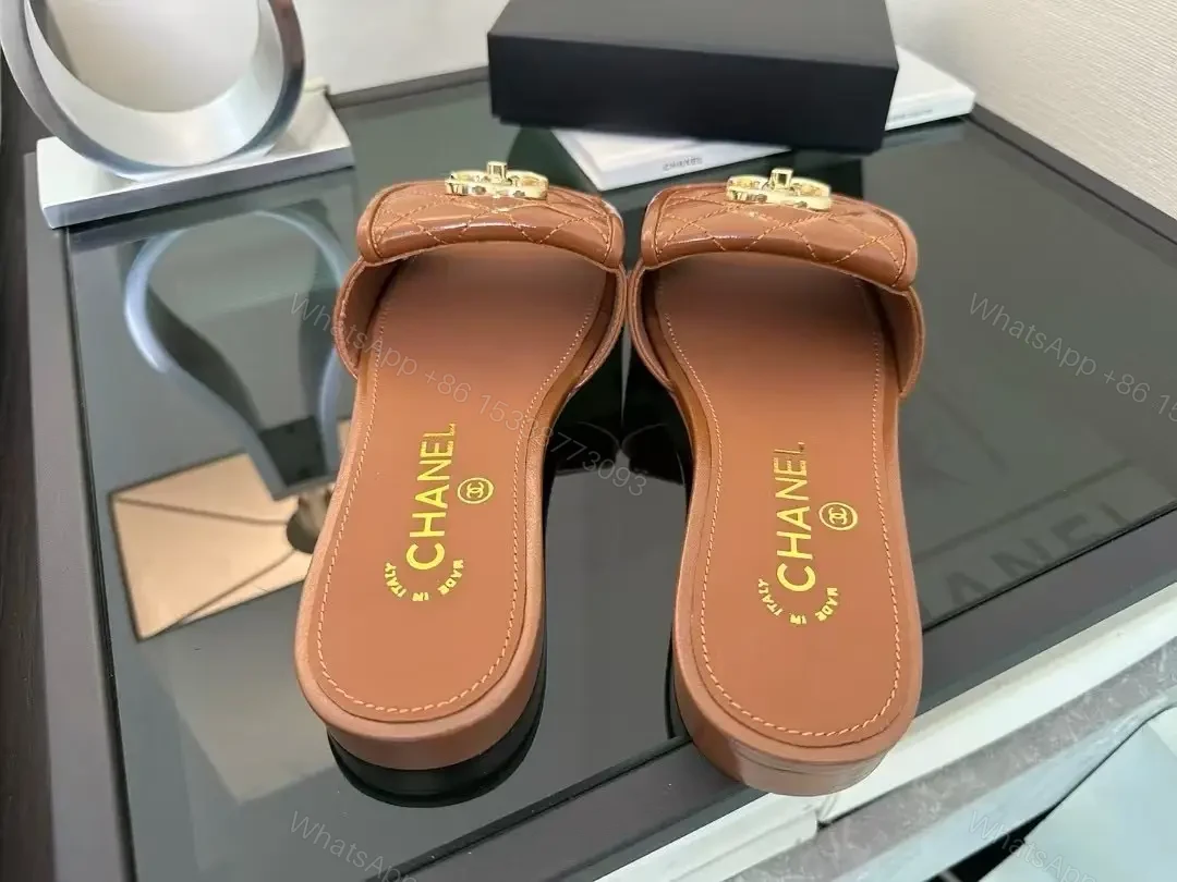 View 6 of Quilted Leather Slides with Gold Hardware, Luxury Casual Glide