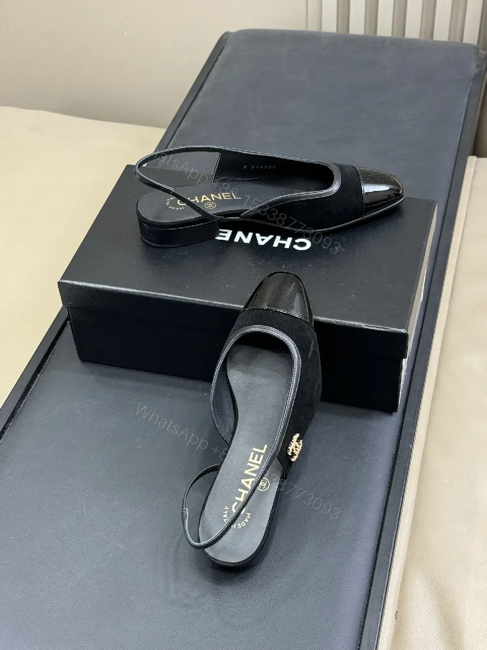 Black Suede Slingback Sandals with Patent Toe Cap – Elegant Comfort — view 1