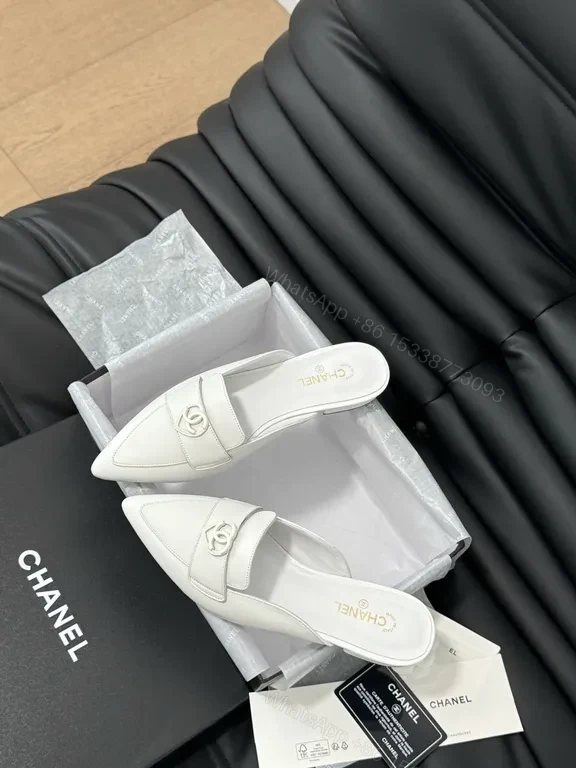 View 9 of Chanel-Inspired White Mules: Sleek Comfort, Premium Style