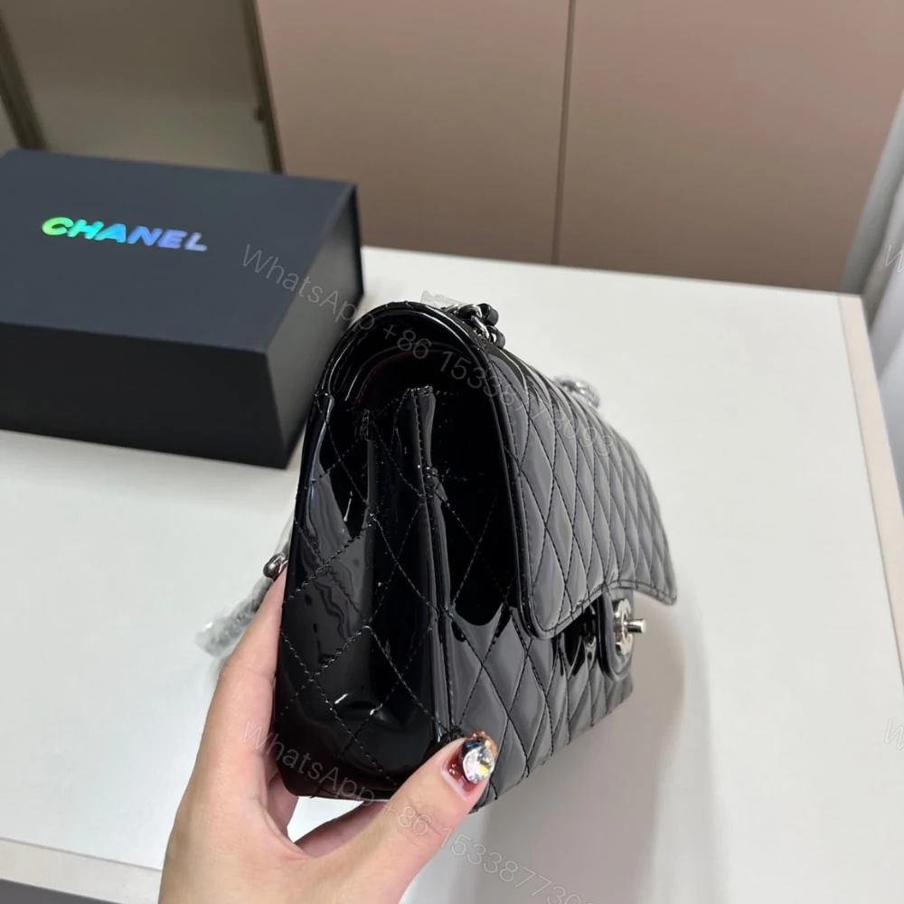 View 4 of Chanel Medium Classic Double Flap Bag Patent Leather Black 26Cm