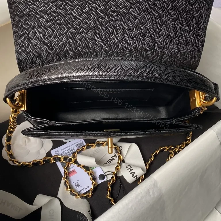 View 6 of Compact Quilted Calfskin Bag with Gold Chain Strap
