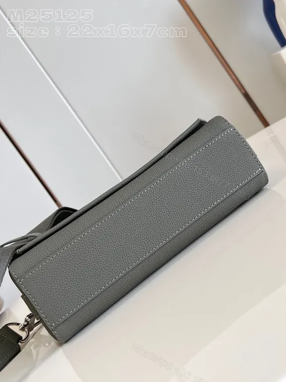 View 6 of Compact Luxe Crossbody with LV Monogram, Gray, Pebbled Leather, Everyday Style